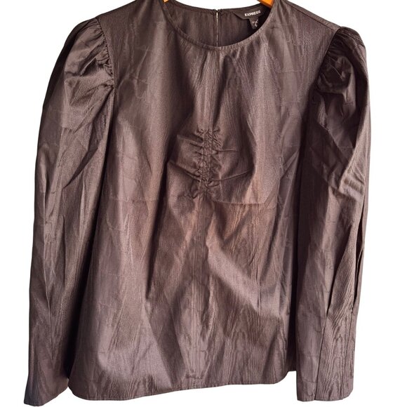 Express Black Textured Long Sleeve Top M Ruched Front Detail Keyhole Neck $60 - Picture 1 of 13